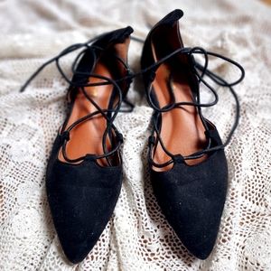 Romantic black lace up flats size 9🥀